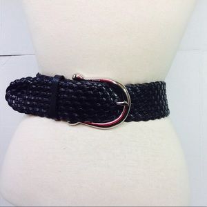 Michael Kors Black Leather Braided Belt Woven